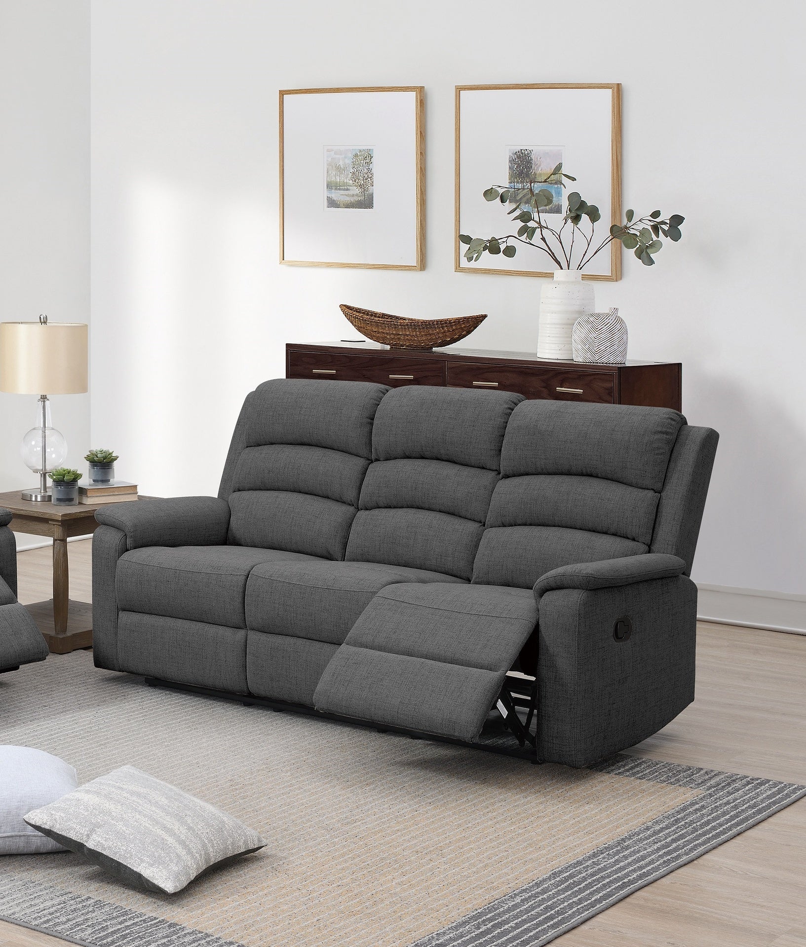 Modern 2pc Living Room Set 1x Sofa 1x Loveseat Padded Armrest And Backrest Vertical Tufting Dark Gray Finish Primary Living Room Furniture