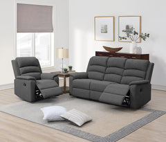 Modern 2pc Living Room Set 1x Sofa 1x Recliner Vertical Tufting Cushion Backrest Padded Armrest And Backrest Dark Gray Finish Primary Living Rom Furniture
