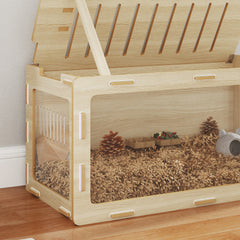 Hamster Cage with Easy View , Air Vents & Openable Roof, Oak