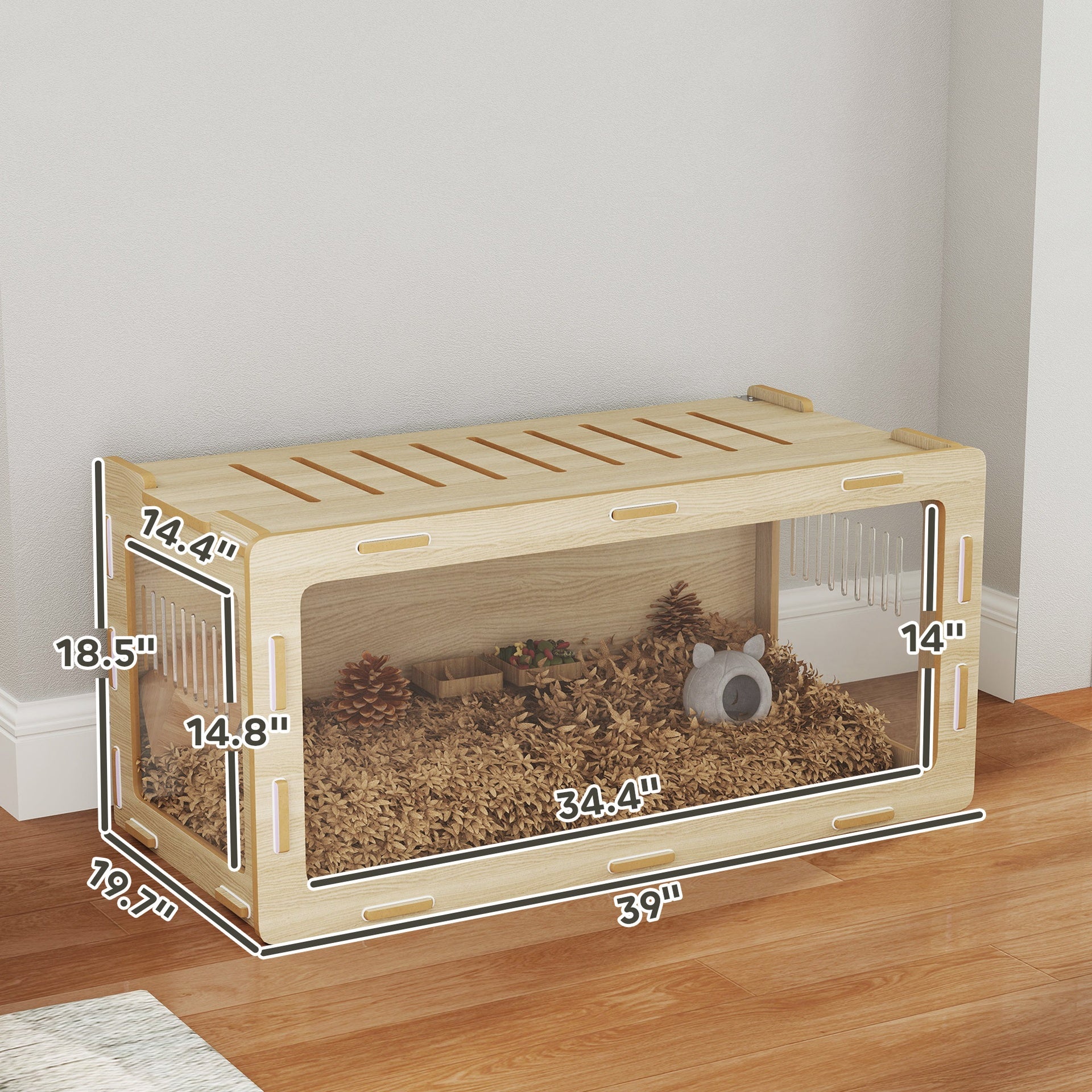 Hamster Cage with Easy View , Air Vents & Openable Roof, Oak