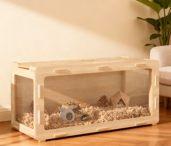 Hamster Cage with Easy View , Air Vents & Openable Roof, Oak