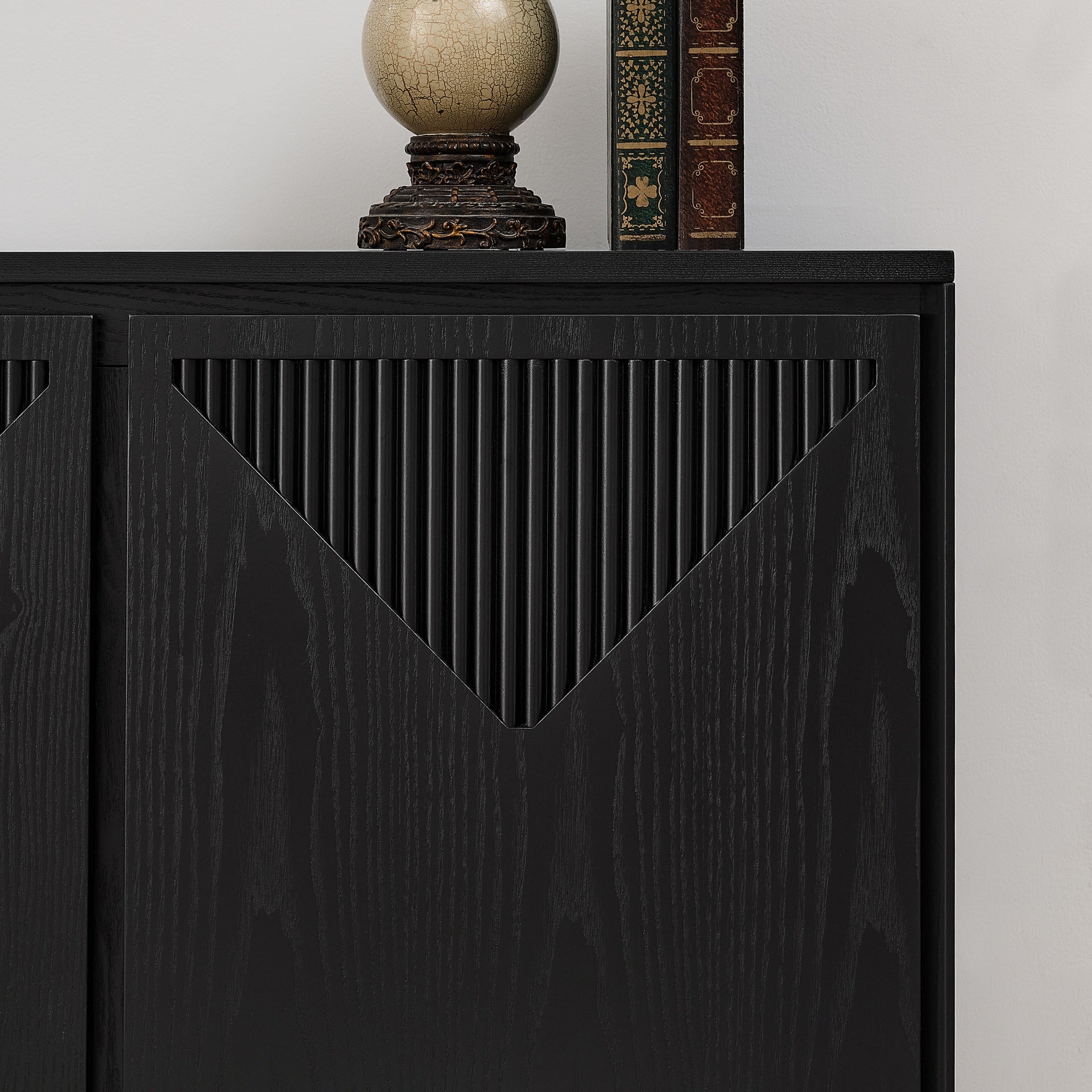 Mid Century Modern V-shape Storage Cabinet, Buffet Cabinet with Storage, Narrow Side Cabinet for Living Room Entryway Hallway Kitchen, Coffee Bar, Black