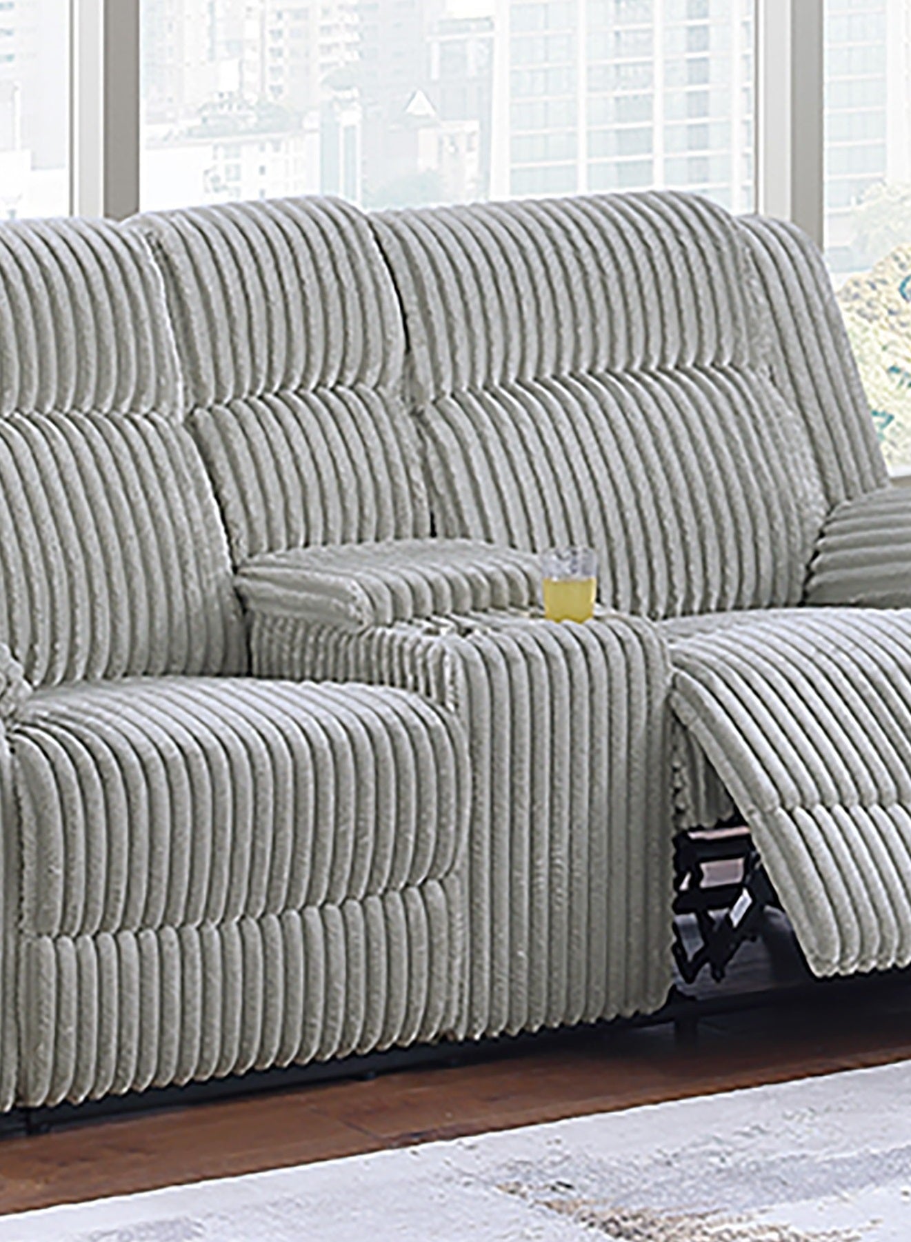 Modern 2pc Living Room Set 1x Loveseat 1x Recliner Corduroy Fabric Upholstered Pillow Arms Cushion Back Ash Finish Primary living Room Furniture