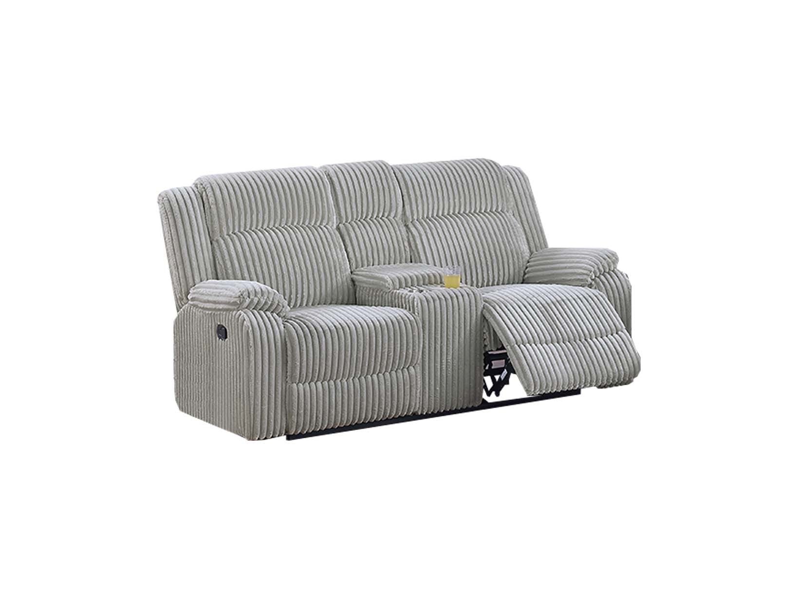 Modern 2pc Living Room Set 1x Loveseat 1x Recliner Corduroy Fabric Upholstered Pillow Arms Cushion Back Ash Finish Primary living Room Furniture