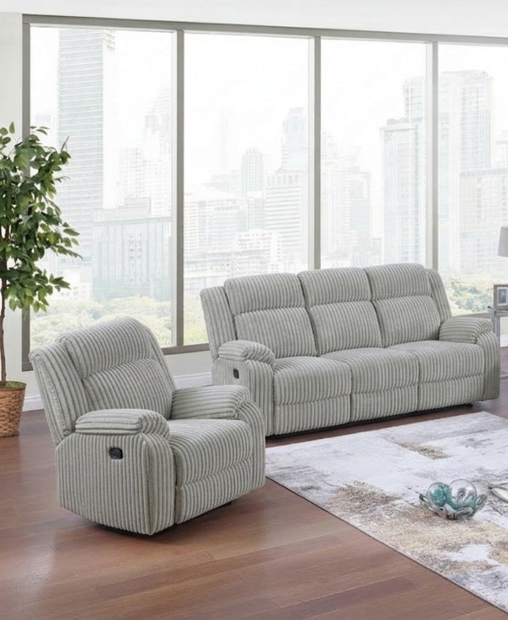 Contemporary Style 2pc living Room Set Upholstered Corduroy Fabric Ash Finish Cushion Back Primary Living Room Furniture