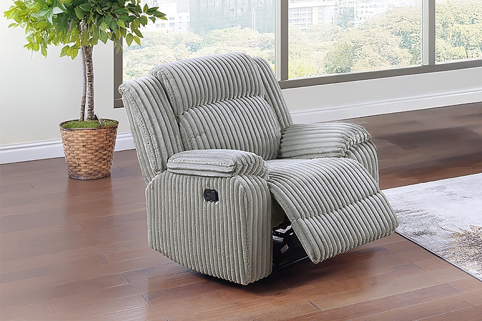 Contemporary Style 2pc living Room Set Upholstered Corduroy Fabric Ash Finish Cushion Back Primary Living Room Furniture