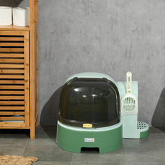 PawHut Cat Litter Box Easy to Clean Open with Scoop, Green