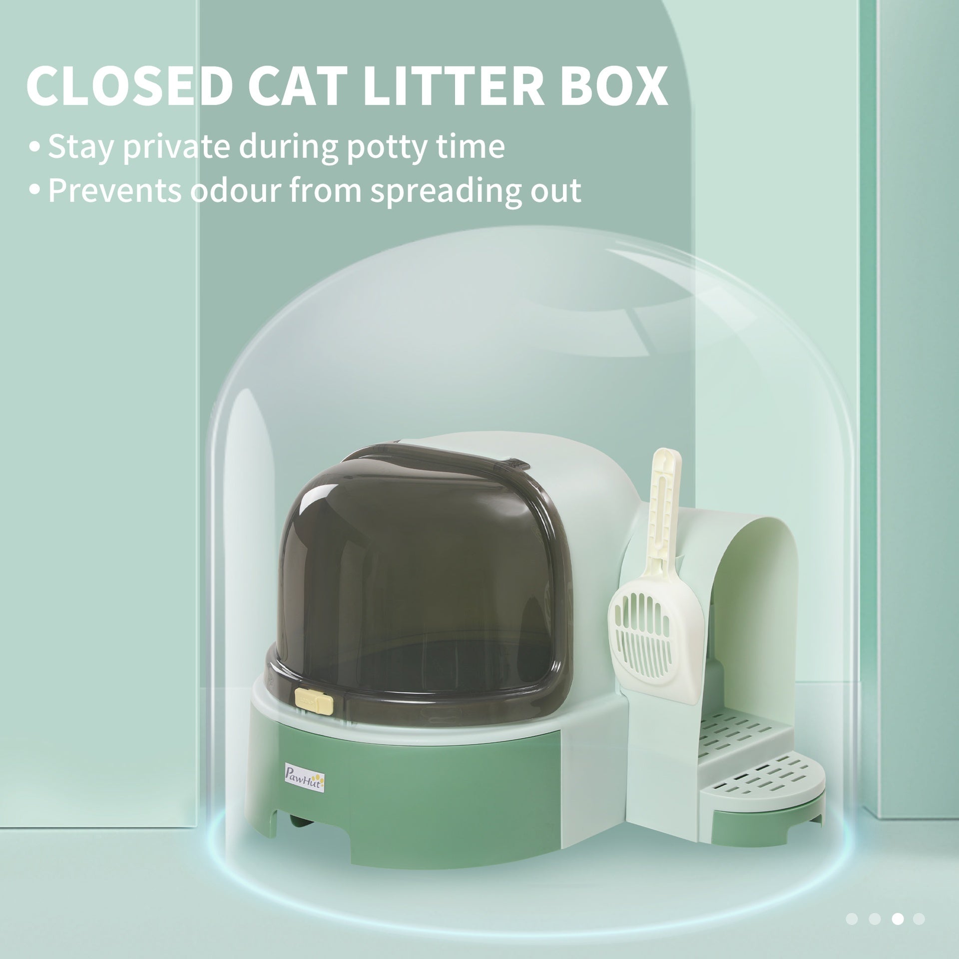 PawHut Cat Litter Box Easy to Clean Open with Scoop, Green