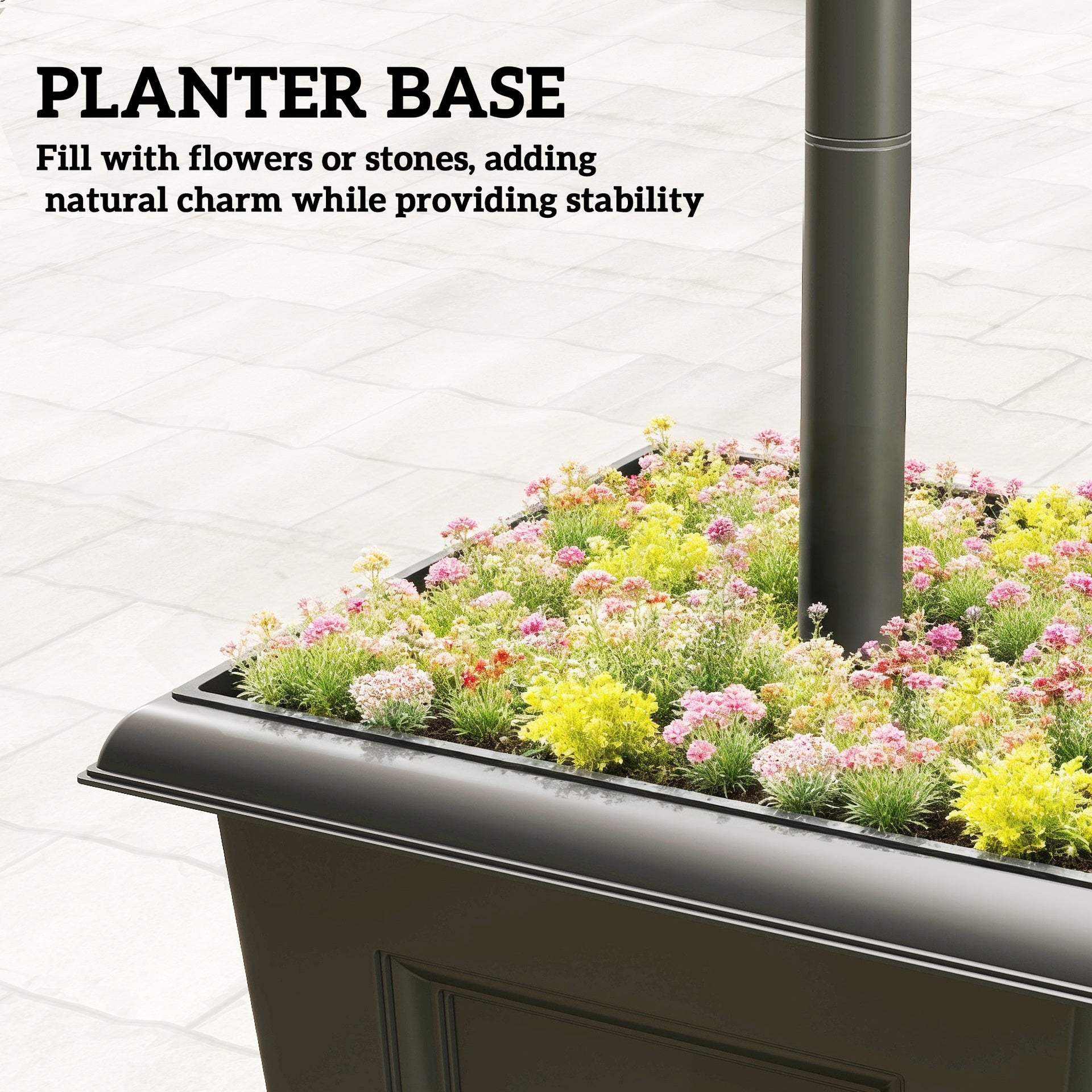 Outsunny 63" Solar Lamp Post Lights 2 Pack, Waterproof LED Solar Light Posts with Planter, Black