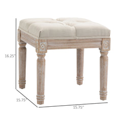 HOMCOM Ottoman Bench Vintage Footrest w/ Button Tufted Seat, Carved Wooden Legs, Beige