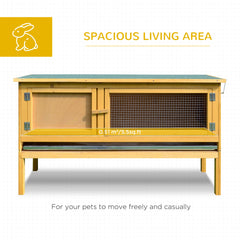 PawHut Wooden Rabbit Hutch Bunny Cage with Openable Waterproof Roof, No Leak Tray Solid Fir Wood Build for Rabbits, Chickens, Ducks, Indoor/Outdoor