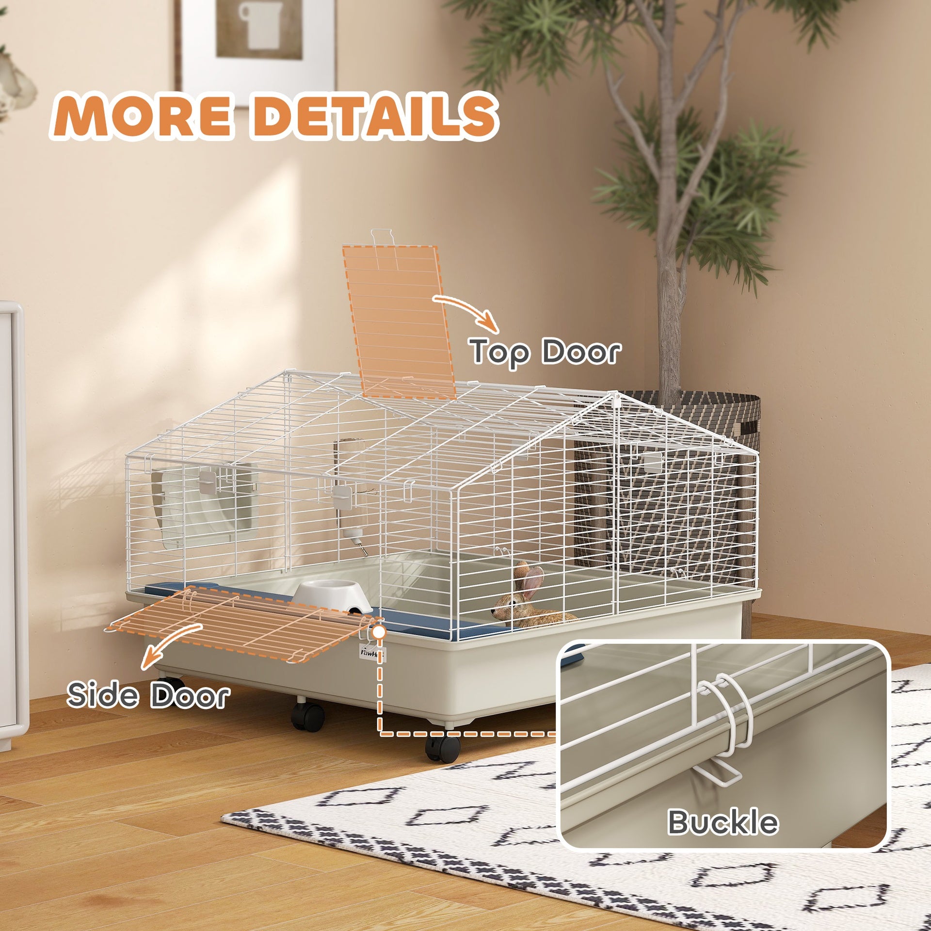 PawHut Rolling Small Animal Cage with Water Bottle, Hay Feeder, Food Dish for Rabbits, Hedgehogs, Guinea Pigs, 35" x 35" x 25"