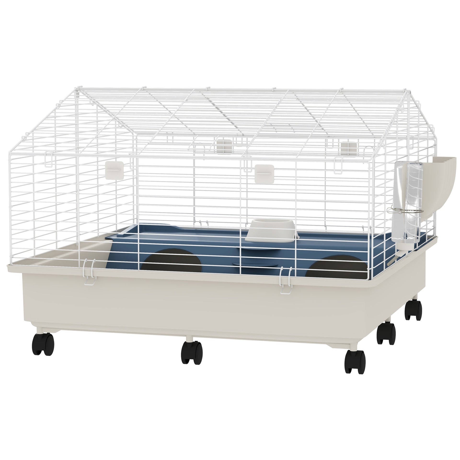PawHut Rolling Small Animal Cage with Water Bottle, Hay Feeder, Food Dish for Rabbits, Hedgehogs, Guinea Pigs, 35" x 35" x 25"
