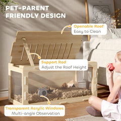 PawHut Hamster Cage with Easy View Acrylic Panels, Air Vents & Openable Roof, for Gerbil, Guinea Pig, 39" x 20" x 18.5", Oak