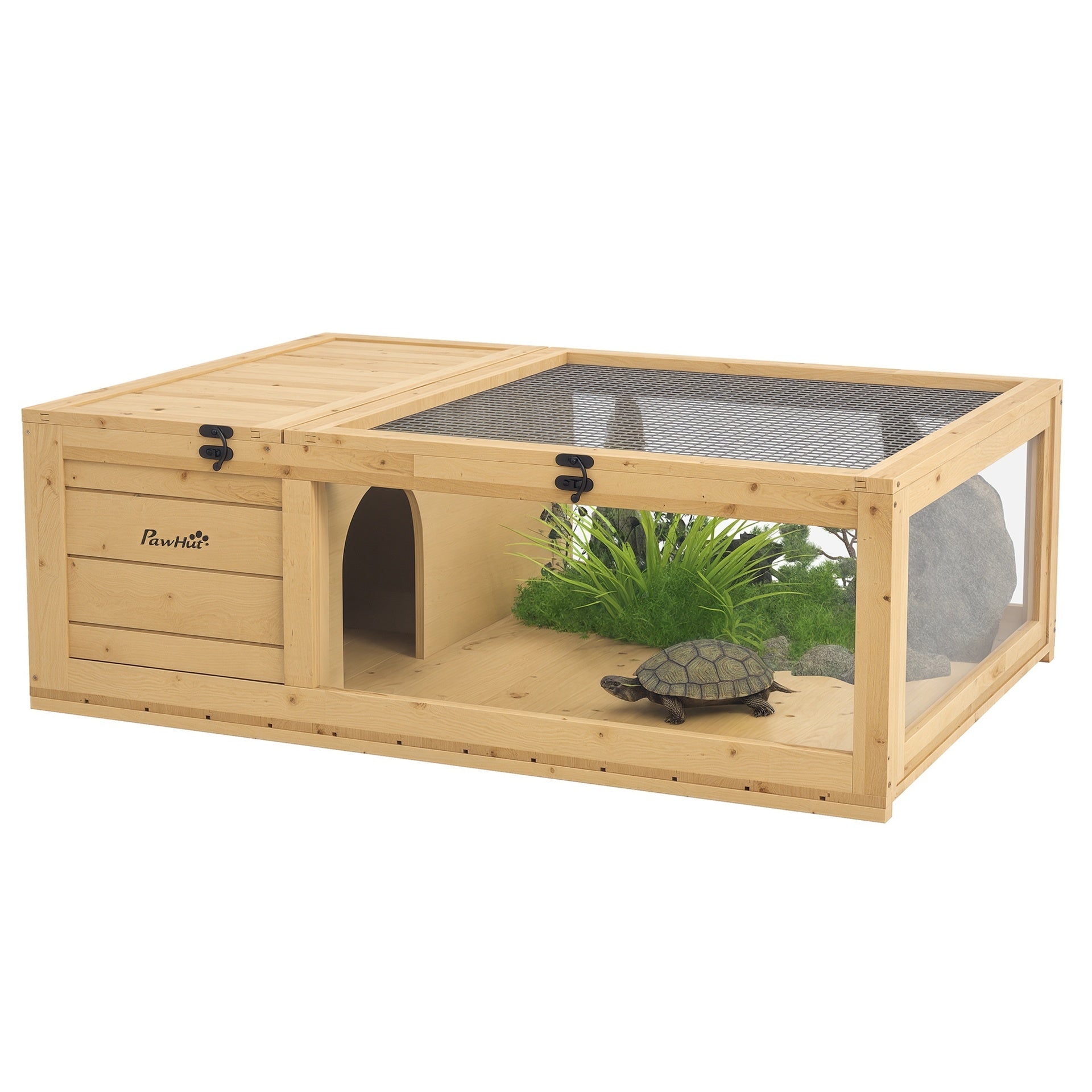 PawHut Wooden Reptile Cage with Top Access for Turtles, Lizards, Snakes, Yellow