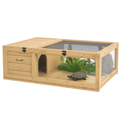 PawHut Wooden Reptile Cage with Top Access for Turtles, Lizards, Snakes, Yellow