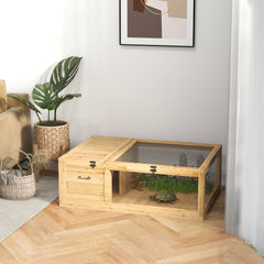 PawHut Wooden Reptile Cage with Top Access for Turtles, Lizards, Snakes, Yellow