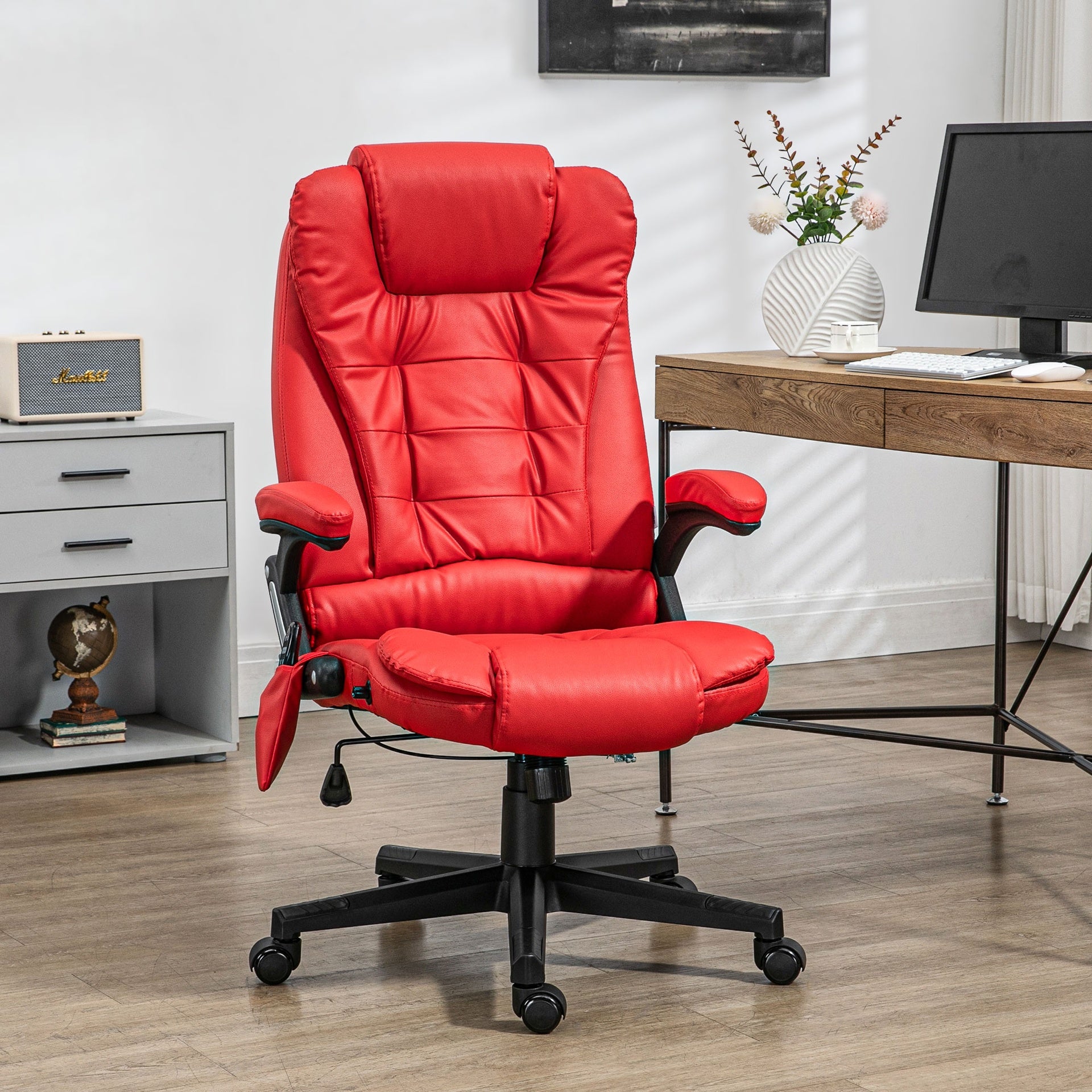 HOMCOM Massage Office Chair, Heated Reclining Computer Chair with 6 Vibration Points, Armrest and Remote, Red