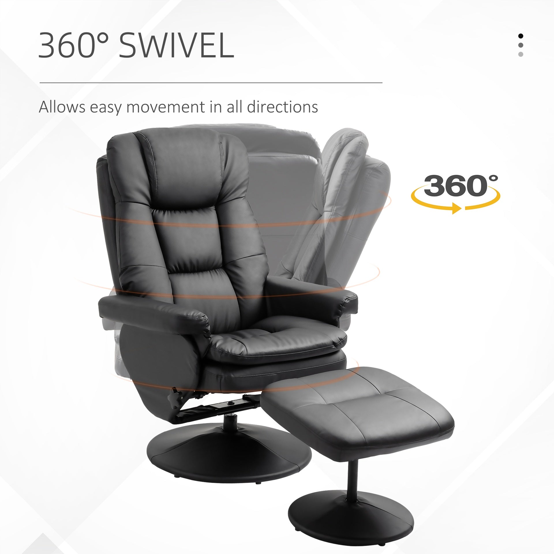 HOMCOM PU Leather Recliner Chair with Ottoman, Swivel Recliner and Ottoman with Round Wrapped Base for Living Room, Black