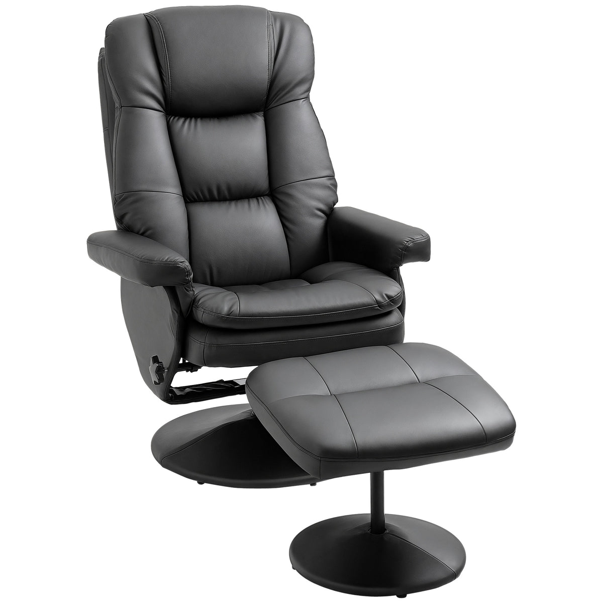 HOMCOM PU Leather Recliner Chair with Ottoman, Swivel Recliner and Ottoman with Round Wrapped Base for Living Room, Black