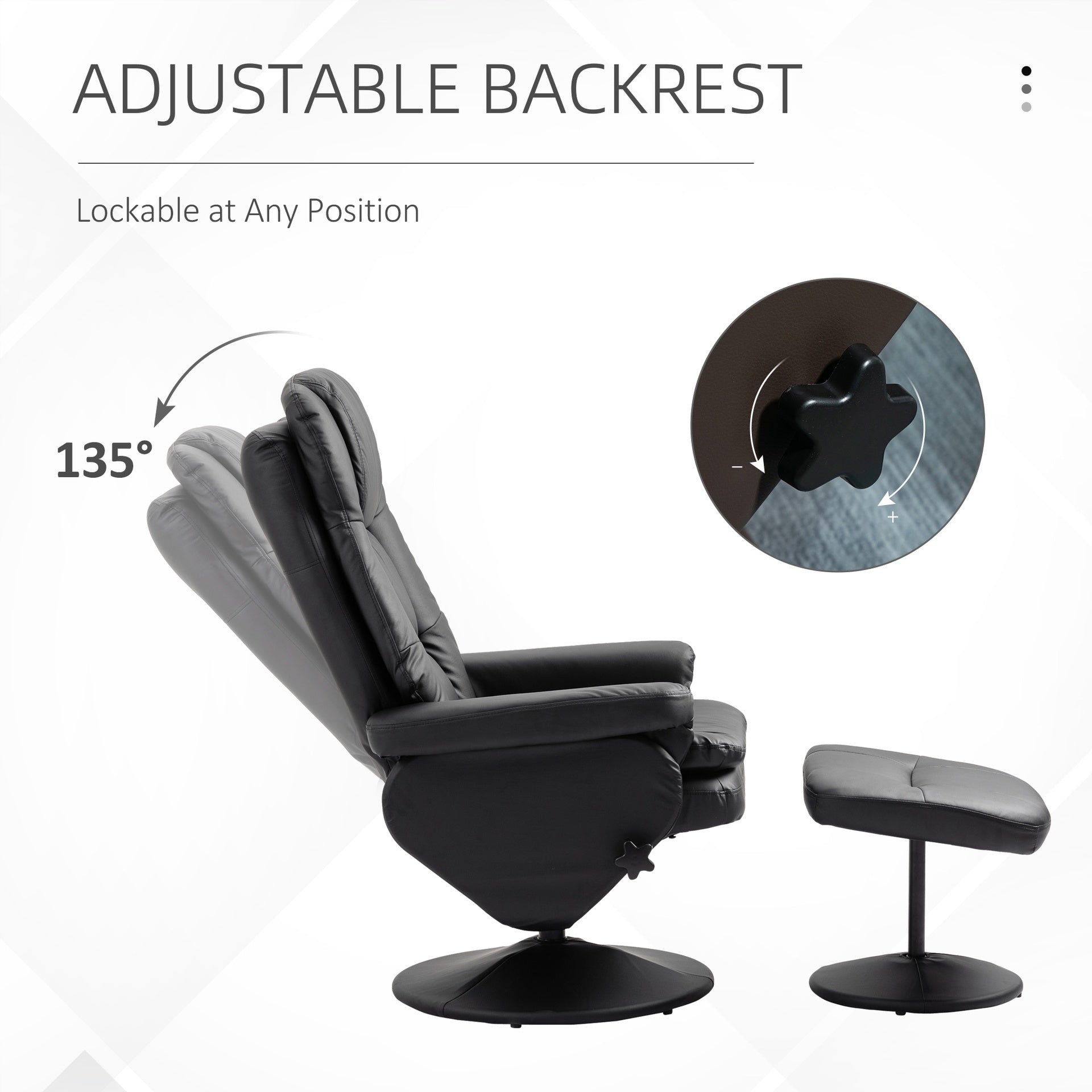HOMCOM PU Leather Recliner Chair with Ottoman, Swivel Recliner and Ottoman with Round Wrapped Base for Living Room, Black
