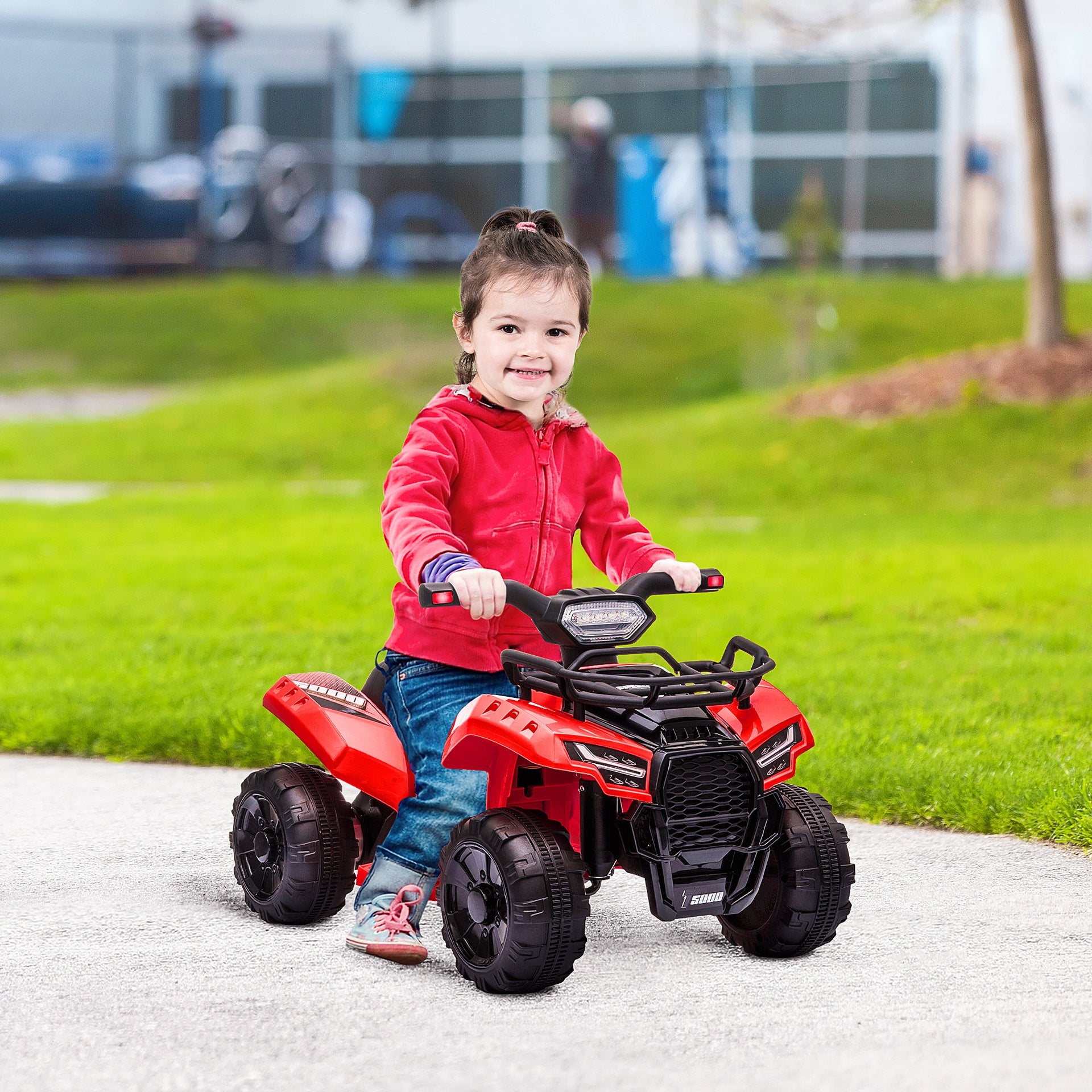 Aosom 6V Battery Powered Electric ATV, Quad Four Wheeler Ride On Toy Car w/ LED Headlights for Kids Toddlers, Red