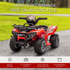 Aosom 6V Battery Powered Electric ATV, Quad Four Wheeler Ride On Toy Car w/ LED Headlights for Kids Toddlers, Red
