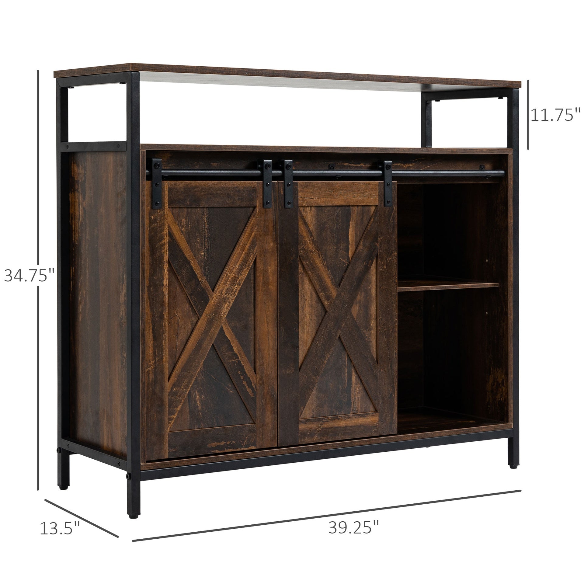 HOMCOM Industrial Sideboard Buffet Cabinet with Sliding Barn Doors, Coffee Bar Cabinet with Stemware Racks, Drawer and Adjustable Shelves for Kitchen, Rustic Brown