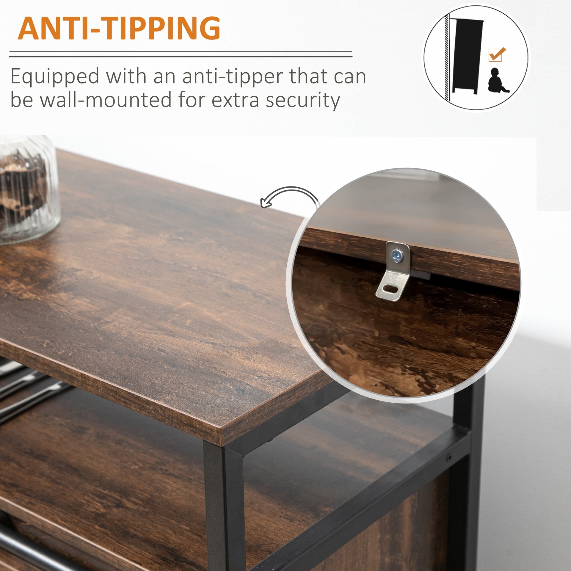 HOMCOM Industrial Sideboard Buffet Cabinet with Sliding Barn Doors, Coffee Bar Cabinet with Stemware Racks, Drawer and Adjustable Shelves for Kitchen, Rustic Brown