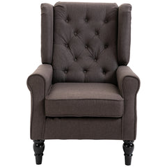 HOMCOM Wingback Accent Chair for Living Room, Button-Tufted Lounge Chair with Round Armrests and Wood Legs, Dark Brown