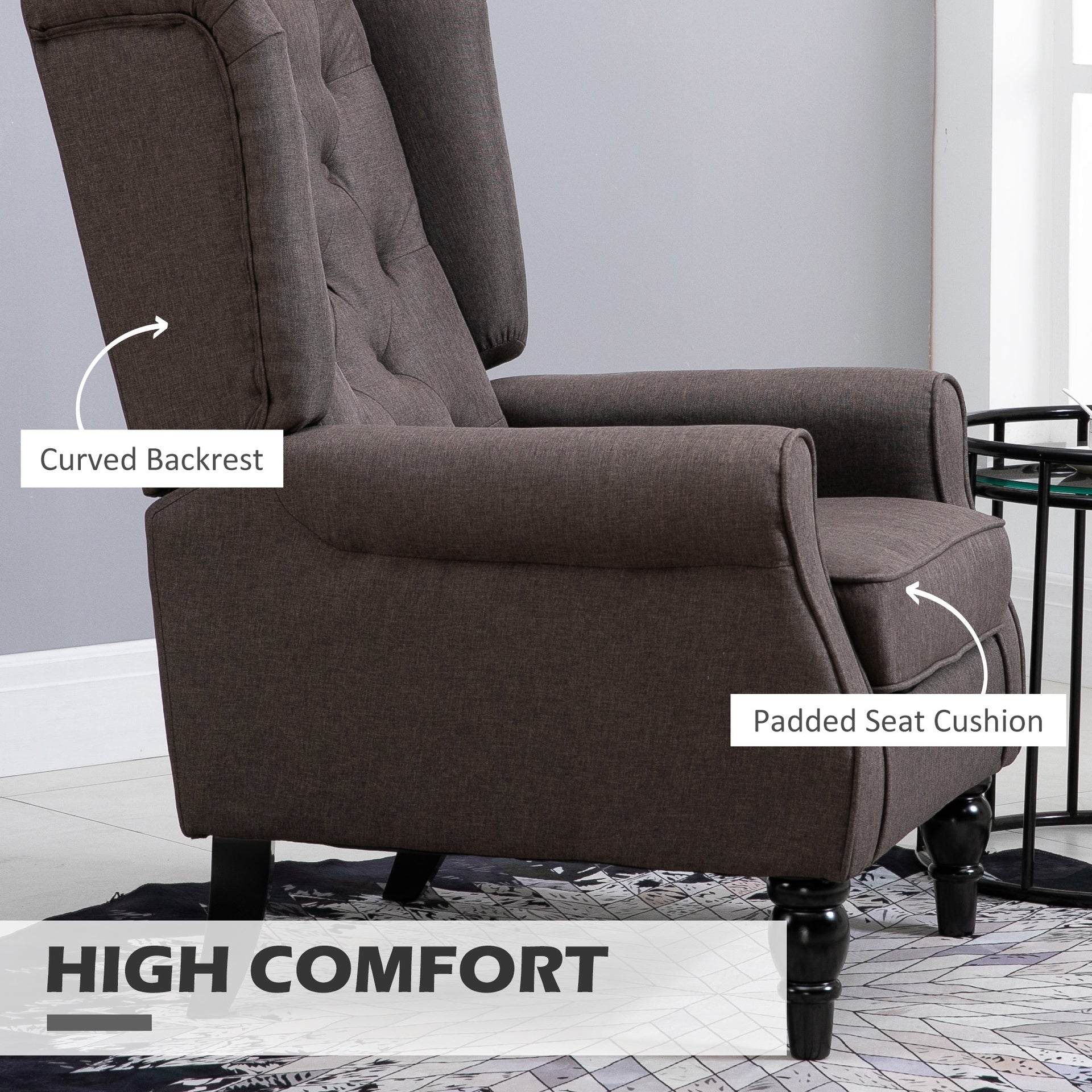 HOMCOM Wingback Accent Chair for Living Room, Button-Tufted Lounge Chair with Round Armrests and Wood Legs, Dark Brown