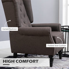 HOMCOM Wingback Accent Chair for Living Room, Button-Tufted Lounge Chair with Round Armrests and Wood Legs, Dark Brown