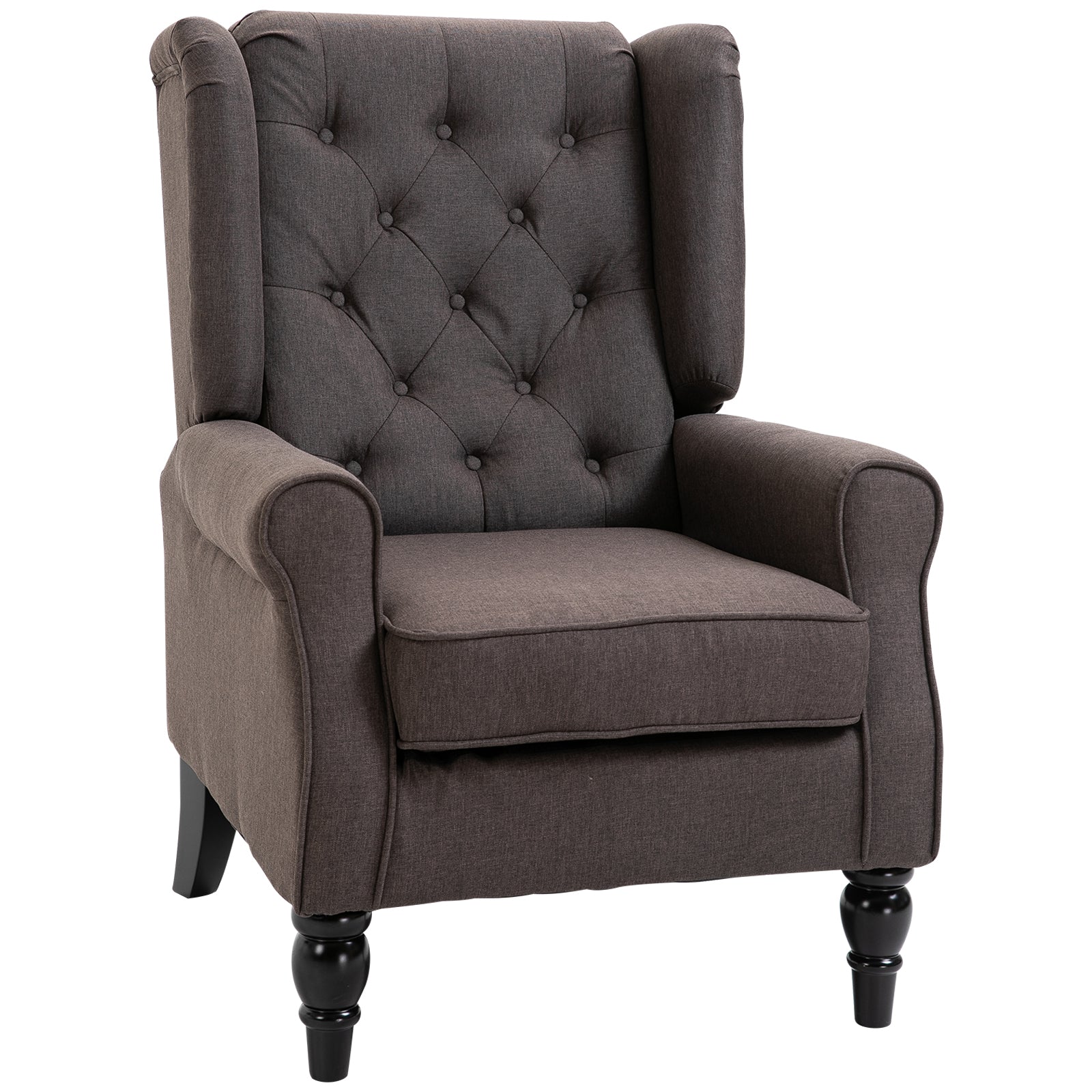 HOMCOM Wingback Accent Chair for Living Room, Button-Tufted Lounge Chair with Round Armrests and Wood Legs, Dark Brown