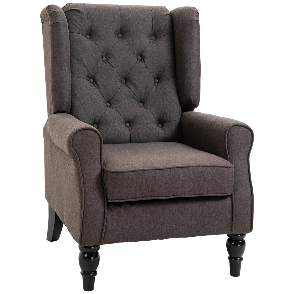 HOMCOM Wingback Accent Chair for Living Room, Button-Tufted Lounge Chair with Round Armrests and Wood Legs, Dark Brown