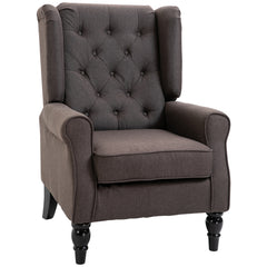 HOMCOM Wingback Accent Chair for Living Room, Button-Tufted Lounge Chair with Round Armrests and Wood Legs, Dark Brown