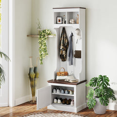 HOMCOM 3-in-1 Hall Tree with Shoe Storage, Coat Rack with Bench, Entryway Furniture with Five Hooks, White Wood Grain