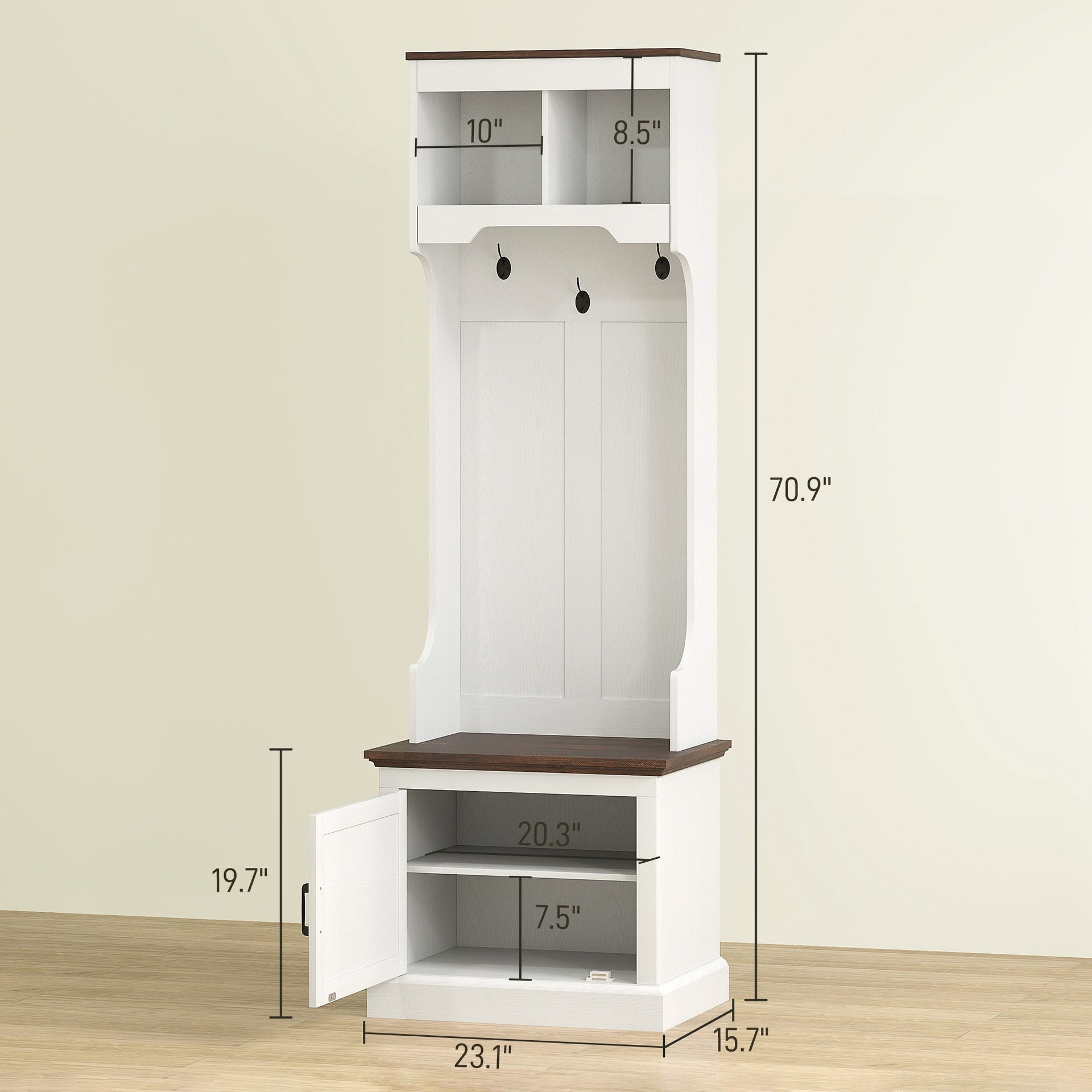 HOMCOM 3-in-1 Hall Tree with Shoe Storage, Coat Rack with Bench, Entryway Furniture with Five Hooks, White Wood Grain