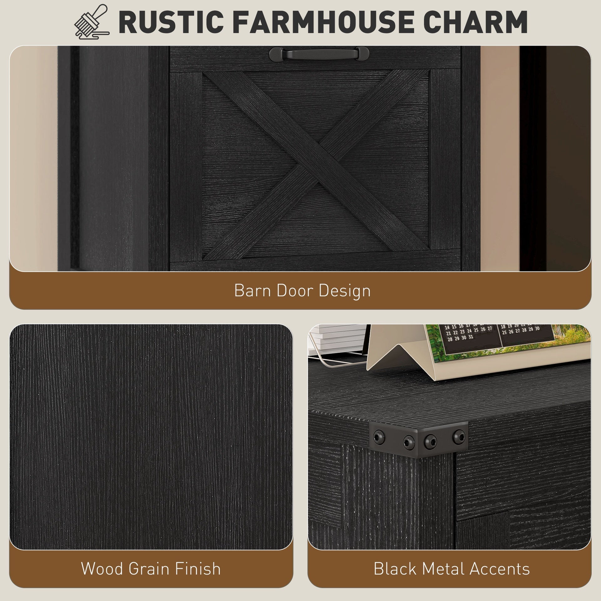 HOMCOM Vertical File Cabinet with 3 Drawers, Rustic Farmhouse Office Storage Cabinet for A4, Letter Size, Distressed Black
