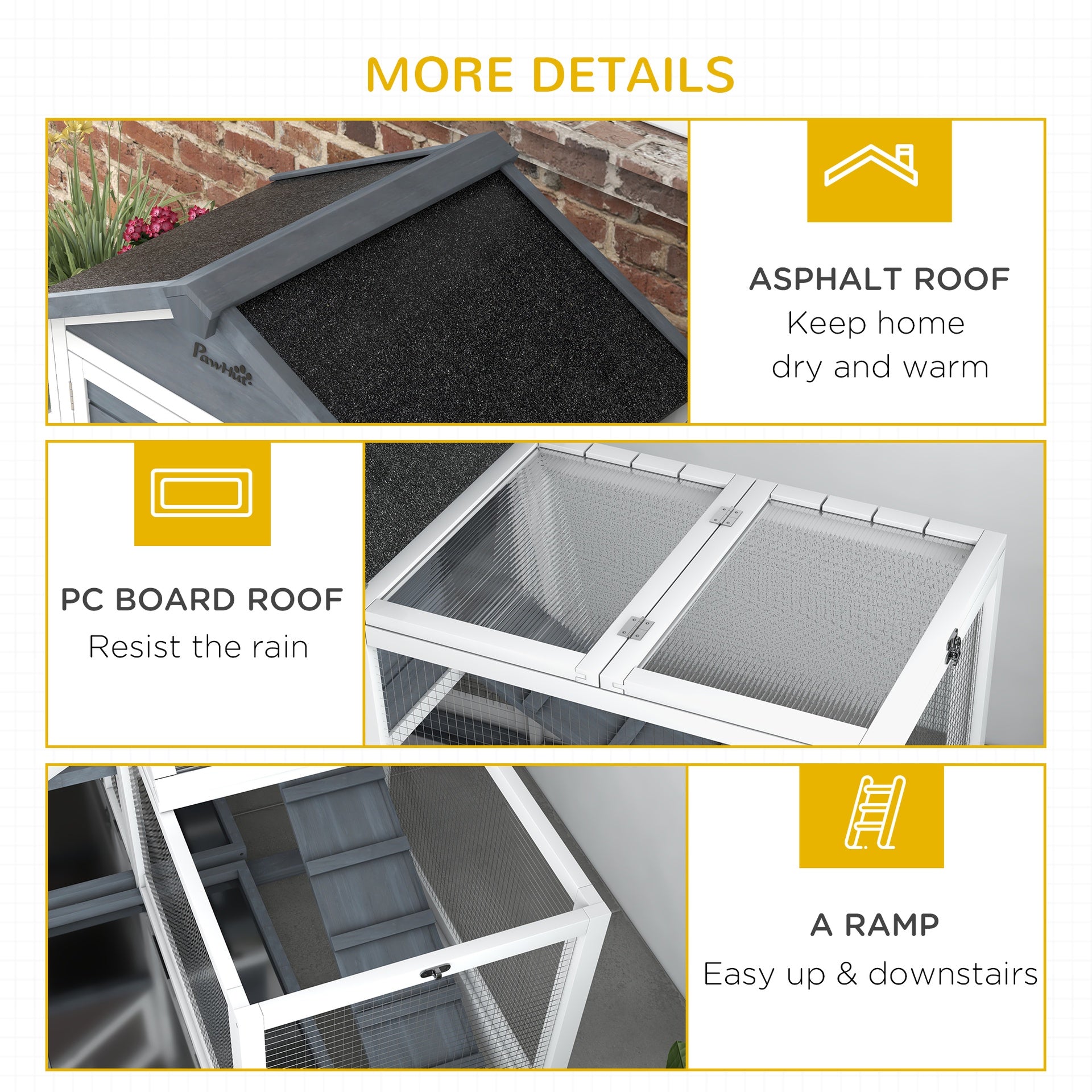 PawHut 65" Wooden Rabbit Hutch, Pet Playpen with Openable Roof & Storage Box for Rabbits and Small Animals, Gray