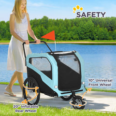 Aosom 2-in-1 Dog Bike Trailer Pet Stroller Carrier for Large Dogs with Hitch, Quick-release Wheels, Foot Support, Pet Bicycle Cart Wagon Cargo for Travel, Blue