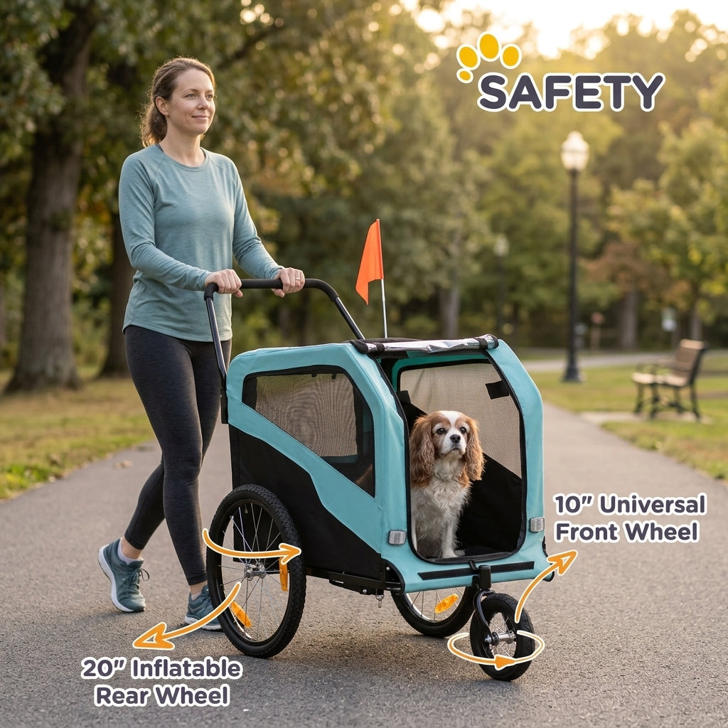 Aosom 2-in-1 Dog Bike Trailer Pet Stroller Carrier for Large Dogs with Hitch, Quick-release Wheels, Foot Support, Pet Bicycle Cart Wagon Cargo for Travel, Blue