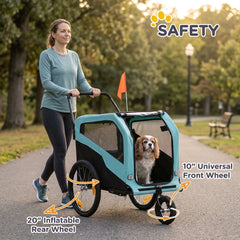 Aosom 2-in-1 Dog Bike Trailer Pet Stroller Carrier for Large Dogs with Hitch, Quick-release Wheels, Foot Support, Pet Bicycle Cart Wagon Cargo for Travel, Blue