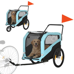Aosom 2-in-1 Dog Bike Trailer Pet Stroller Carrier for Large Dogs with Hitch, Quick-release Wheels, Foot Support, Pet Bicycle Cart Wagon Cargo for Travel, Blue