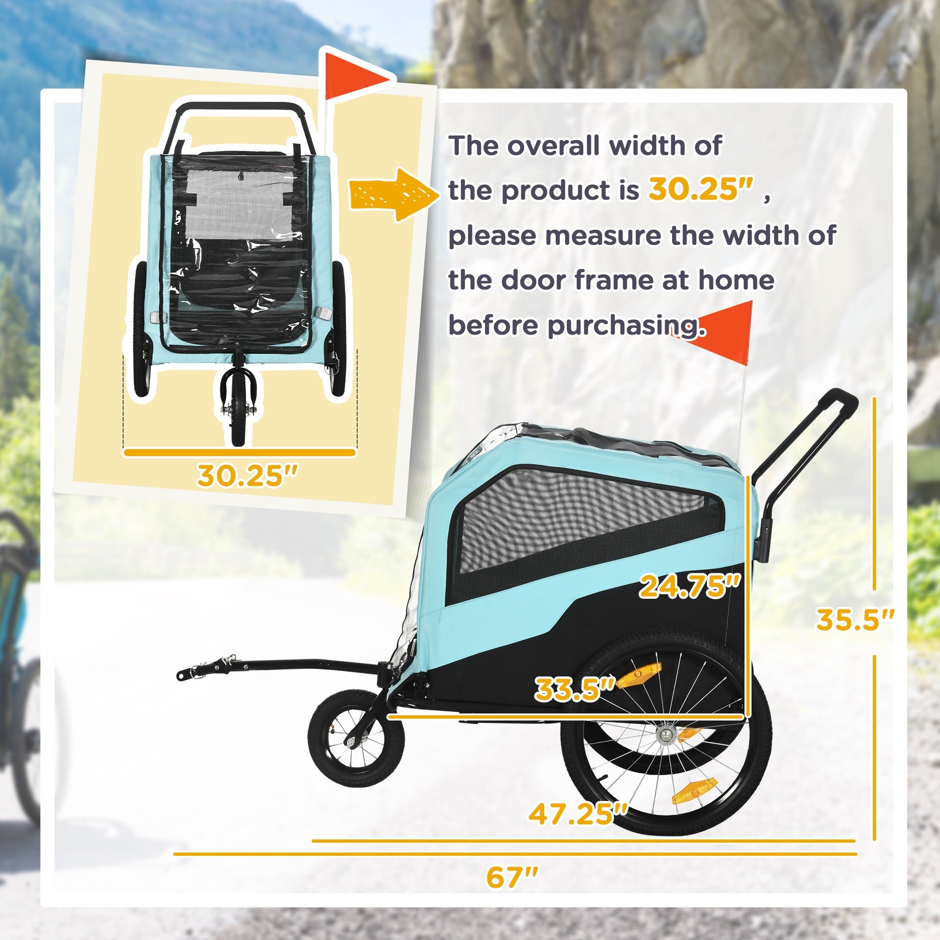 Aosom 2-in-1 Dog Bike Trailer Pet Stroller Carrier for Large Dogs with Hitch, Quick-release Wheels, Foot Support, Pet Bicycle Cart Wagon Cargo for Travel, Blue