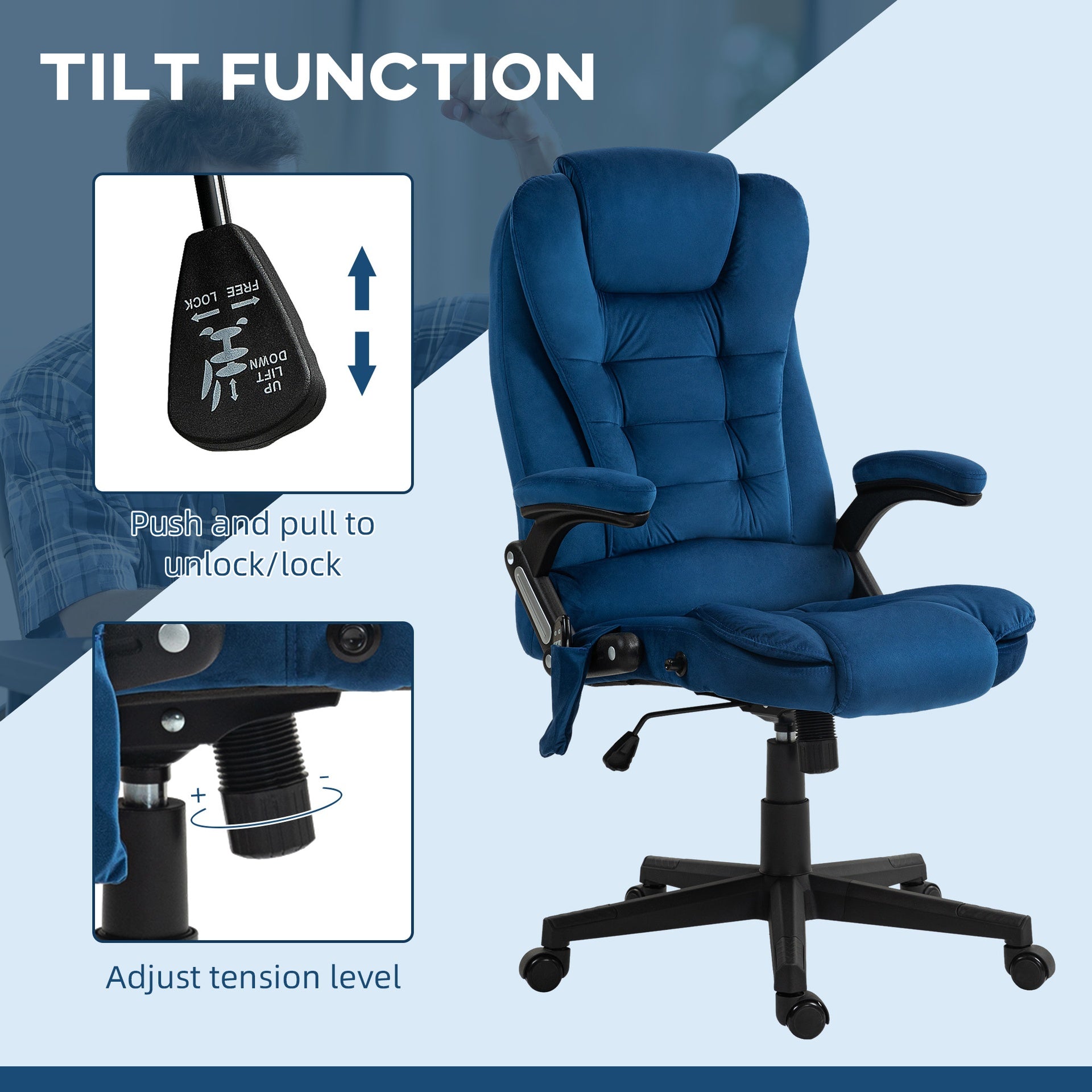 Vinsetto 6 Point Executive Office Chair with Heat, Velvet High Back Vibrating Massage Office Chair, Drak Blue