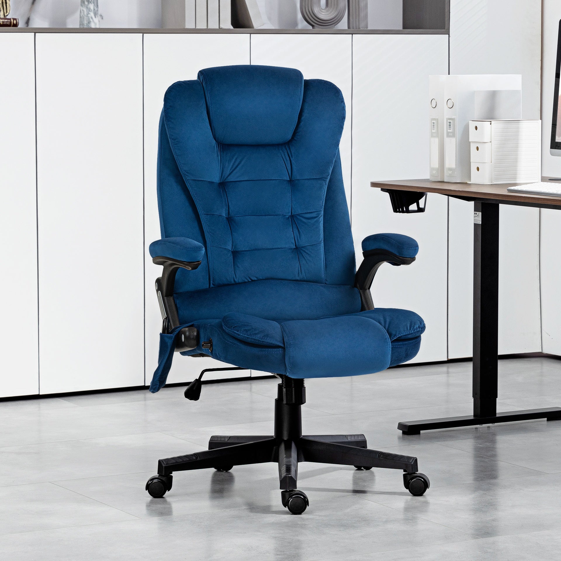 Vinsetto 6 Point Executive Office Chair with Heat, Velvet High Back Vibrating Massage Office Chair, Drak Blue