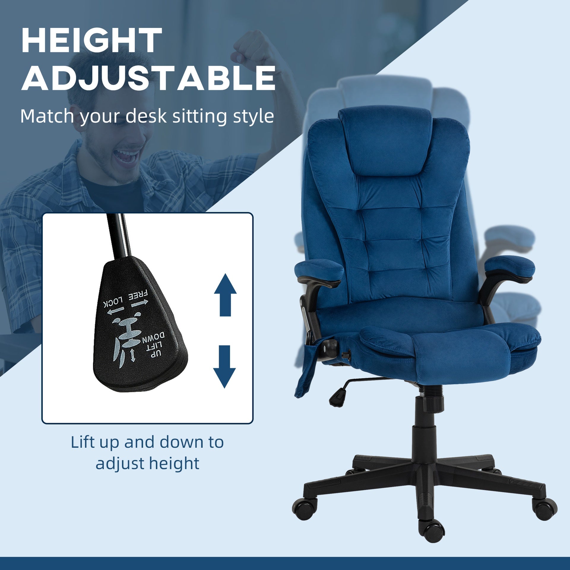 Vinsetto 6 Point Executive Office Chair with Heat, Velvet High Back Vibrating Massage Office Chair, Drak Blue