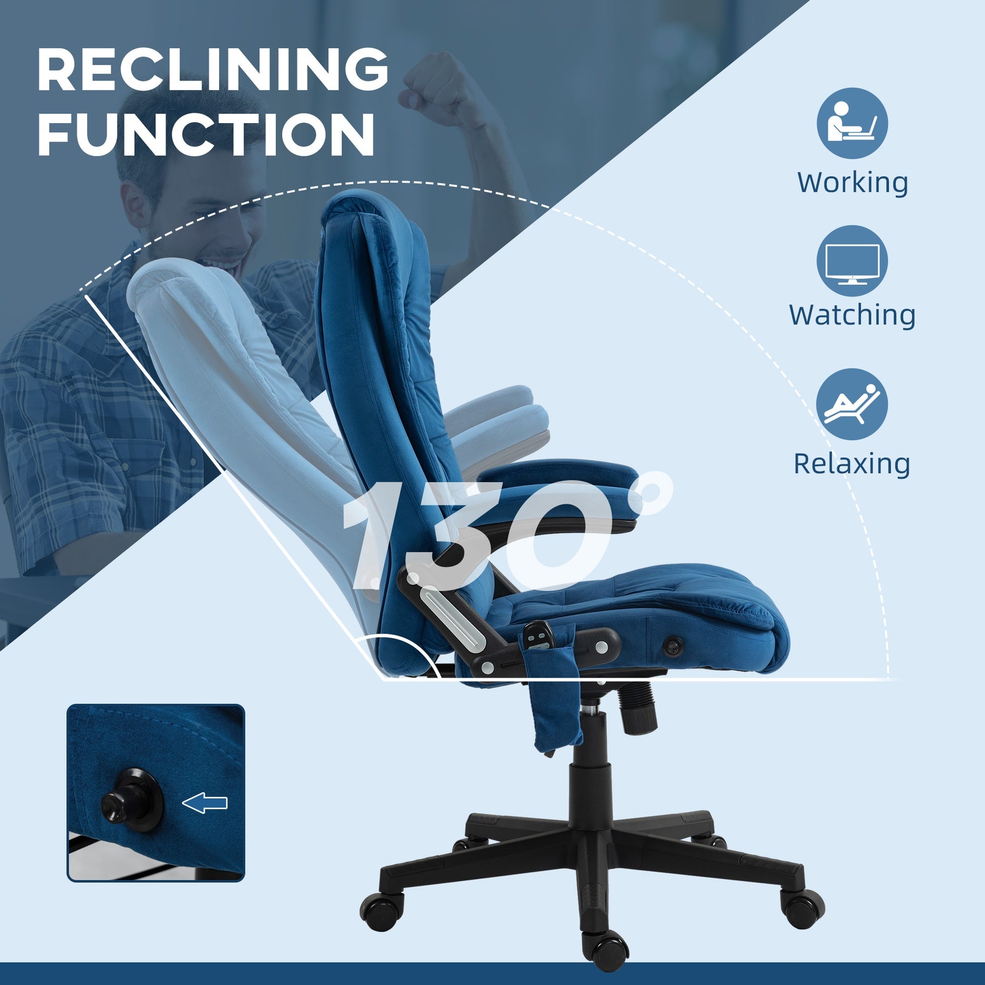 Vinsetto 6 Point Executive Office Chair with Heat, Velvet High Back Vibrating Massage Office Chair, Drak Blue