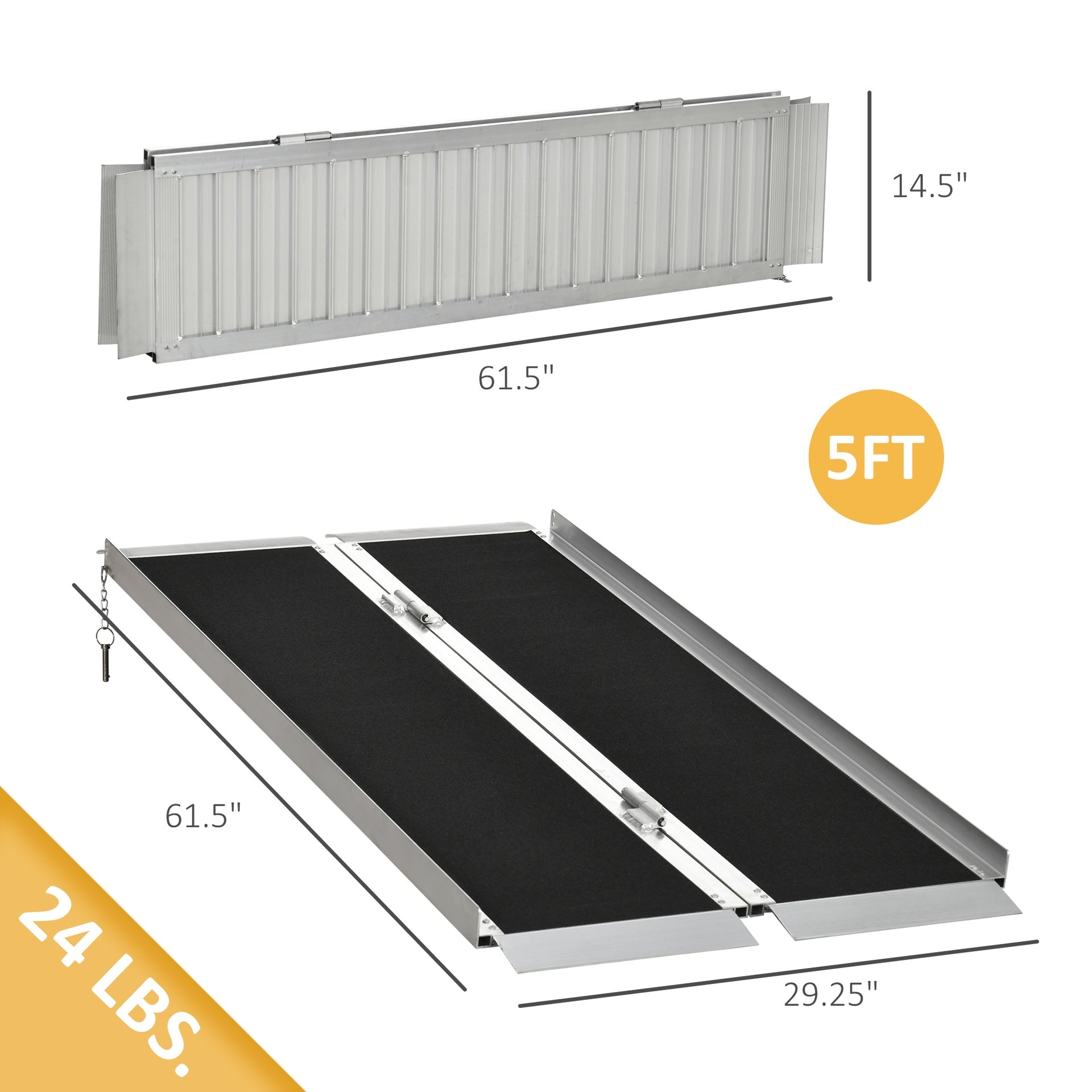 HOMCOM 5' Skidproof Portable Wheelchair Ramp for Home, Steps, Doorways, Carpeted Foldable Handicap Ramp, Threshold Ramp
