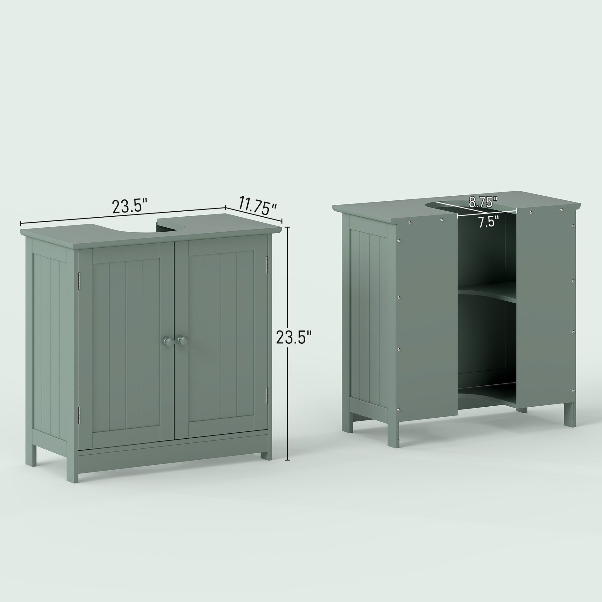 HOMCOM Bathroom Vanity Cabinet, Under Sink Bathroom Cabinet with 2 Doors and Adjustable Shelf, Dark Green